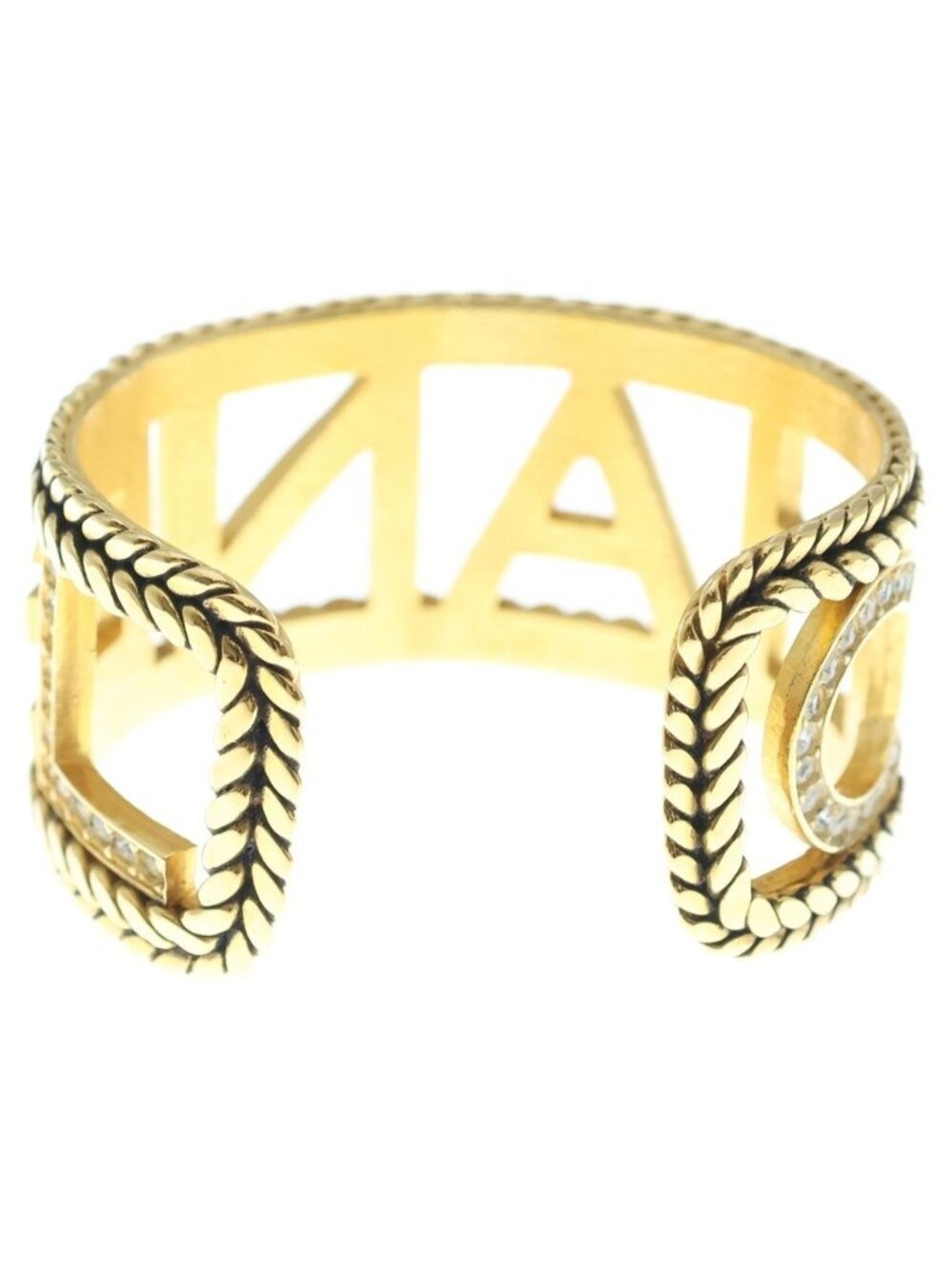 Chanel Logo Rhinestone Bangle Bracelet Gold - Picture 2 of 6